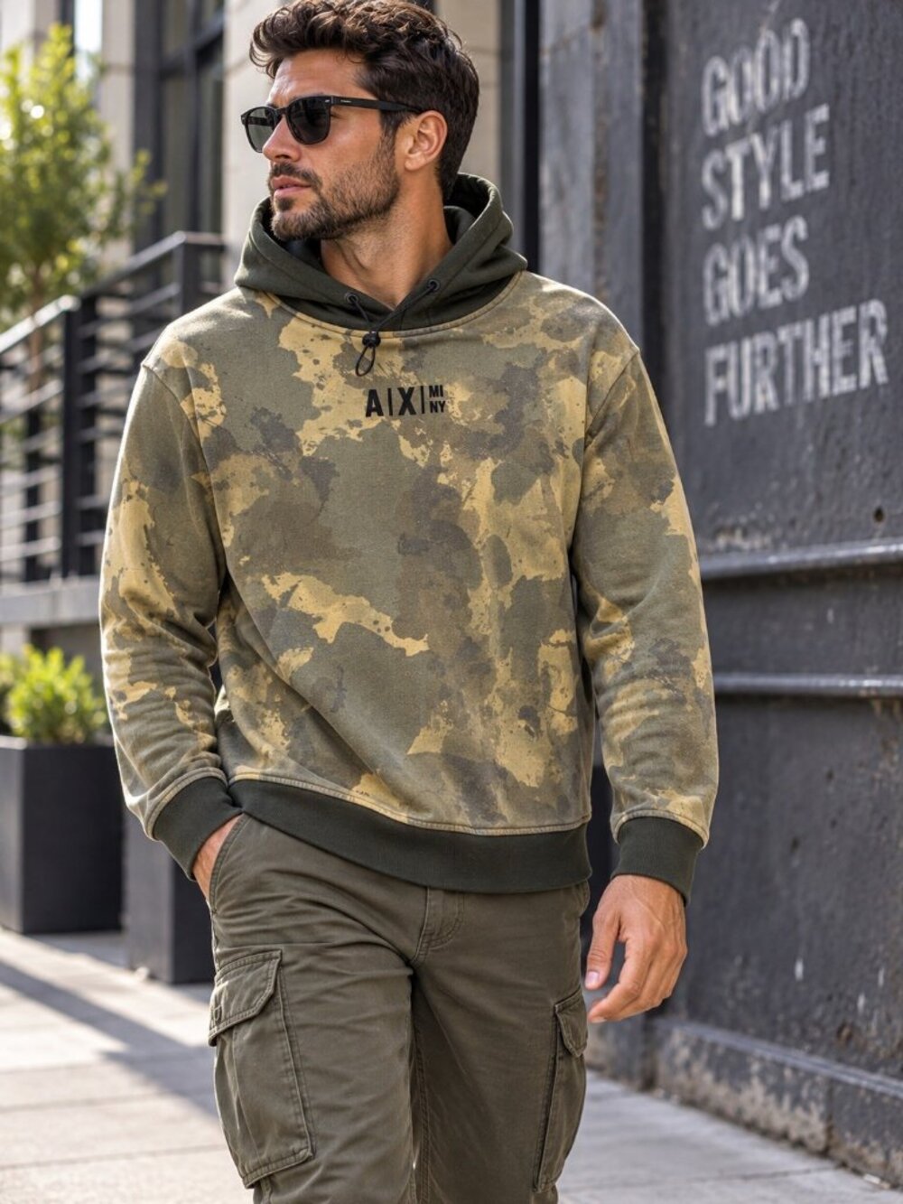 Armani Exchange A|X Men’s Large Camo Hoodie Sweatshirt Pullover GUC $150
